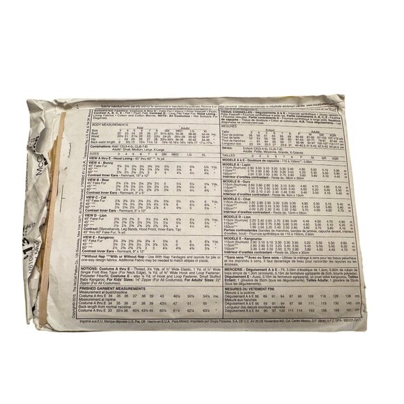 Vintage McCalls Animal Costume Sewing Pattern M6106 Size CL 6-7-8 Unisex - Picture 2 of 3